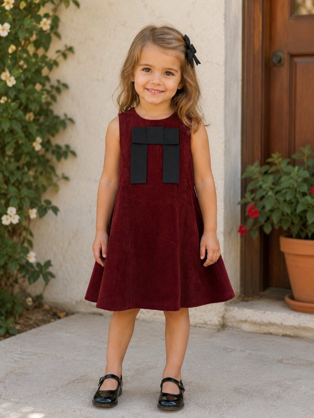 A Loves A Girls Sleeveless Bow Front Corduroy Dress Sz 4 in Wine NWT